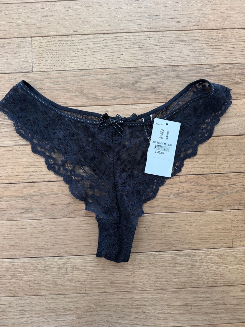 Chantelle Black Lace Bikini Panty with Bow Trim